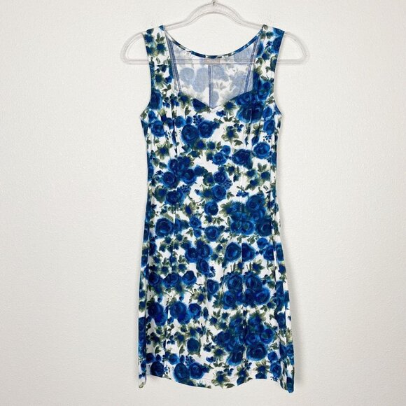 eShakti Blue Rose Sweetheart Neck Sheath Dress Sz Small - Picture 1 of 9